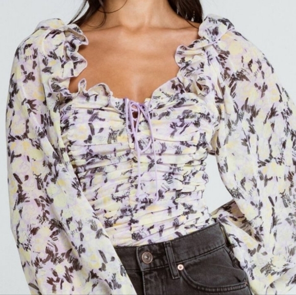 Free People Mabel lilac floral Printed Top sz S - Picture 1 of 10